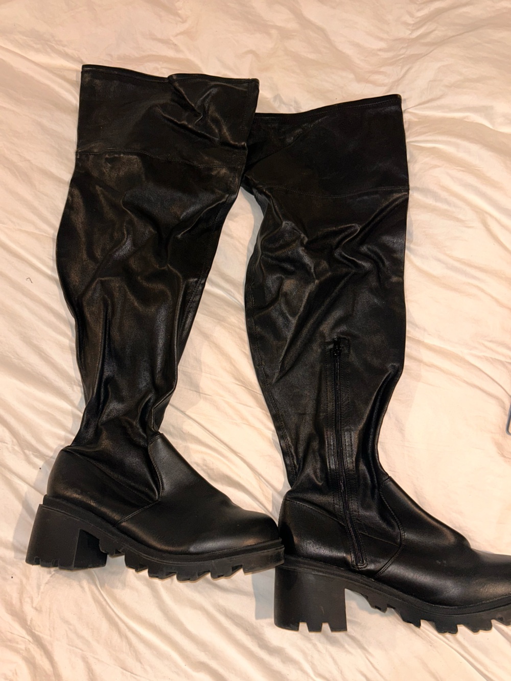 JustFab Black Over-the-Knee Chunky Heel Boots